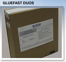 Gluefast DUOS are pressure sensitive spots of glue about the size of a dime (1/2" diameter).